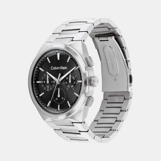 Calvin Klein 25200459 Men’s Quartz Chronograph Watch with Black Dial, Silver Stainless Steel Strap