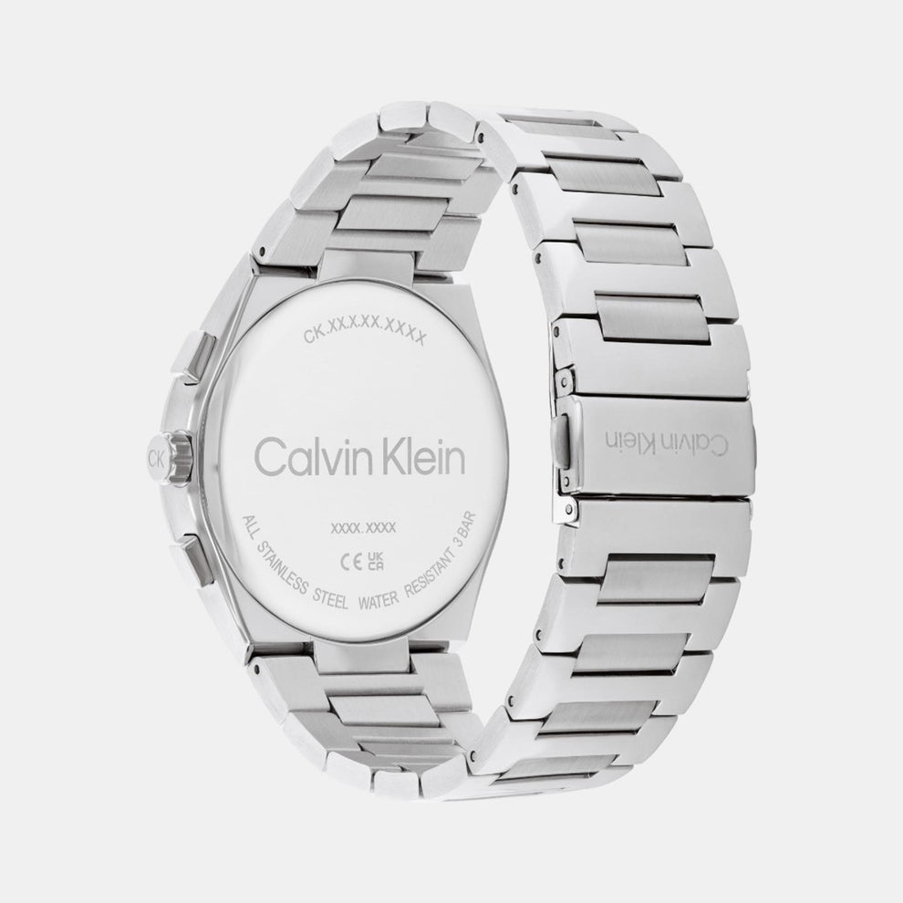 Calvin Klein 25200459 Men’s Quartz Chronograph Watch with Black Dial, Silver Stainless Steel Strap
