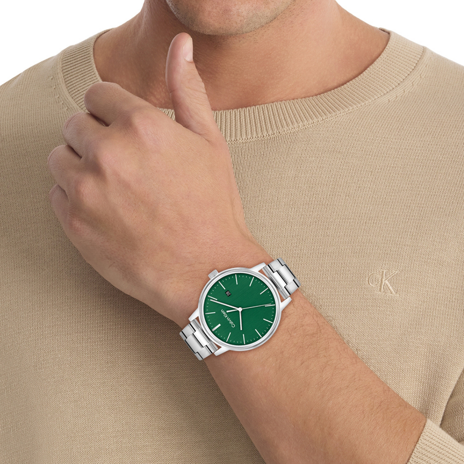 Calvin Klein 25200478 Linked Bracelet For Him Men Quartz Green Dial Stainless Steel Watch