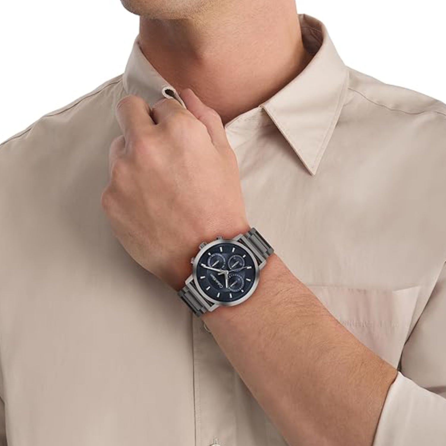 Calvin Klein 25200495 Gauge Men Quartz Multifunction Blue Dial Grey Steel Watch