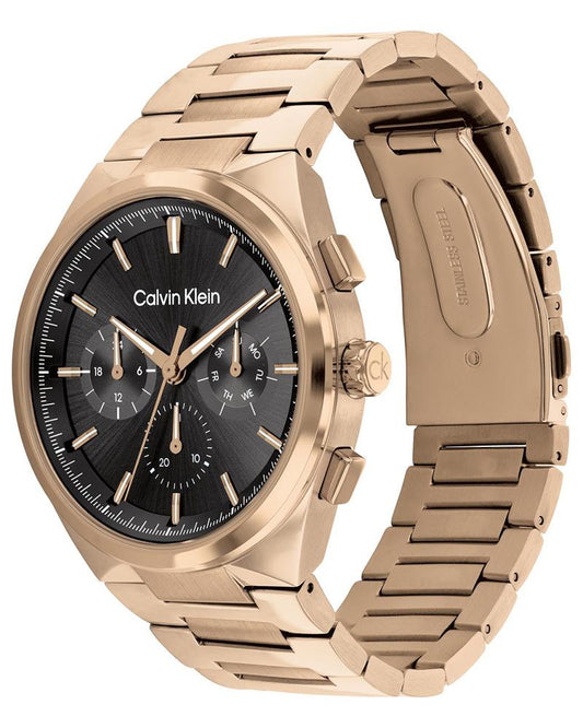Calvin Klein 25200506 Distinguish Men’s Quartz Analog Watch with Black Dial, Silver Stainless Steel Strap