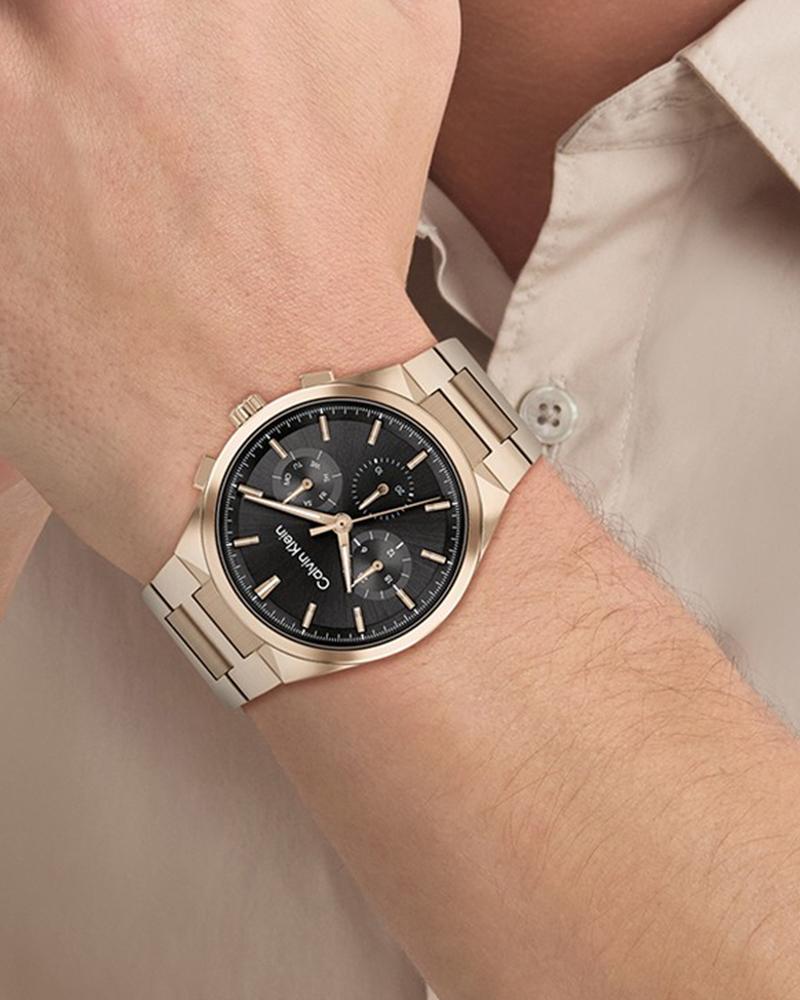 Calvin Klein 25200506 Distinguish Men’s Quartz Analog Watch with Black Dial, Silver Stainless Steel Strap