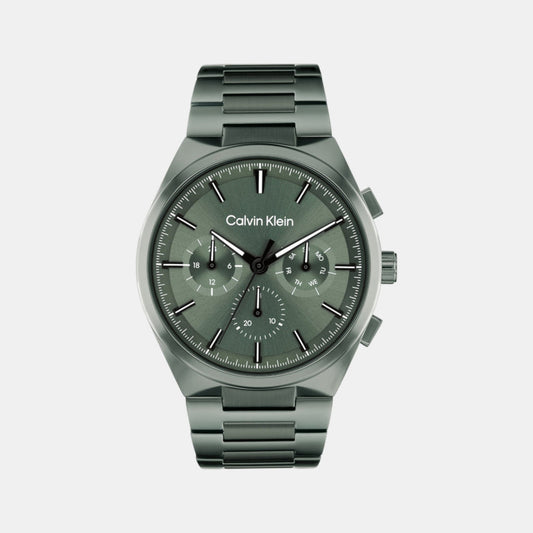 Calvin Klein 25200535 Distinguish Men’s Quartz Multifunction Watch with Green Dial, Green Stainless Steel Strap