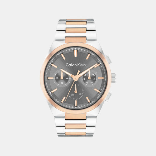 Calvin Klein 25200536 Men’s Quartz Analog Watch with Silver Stainless Steel Strap & Black Dial