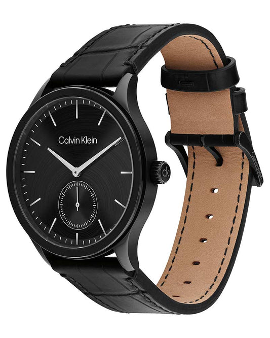 Calvin Klein 25200555 Tailored Men's Black Leather Analog Small Seconds Watch