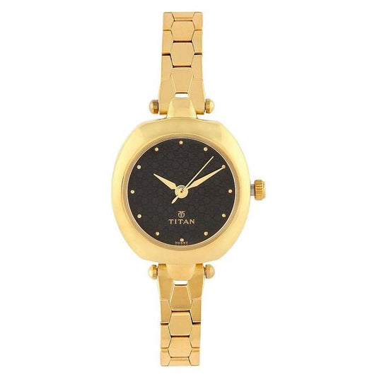 Titan 2520YM02 Quartz Analog Black Dial 31.1 mm Stainless Steel Case Golden Stainless Steel Strap Women Watch
