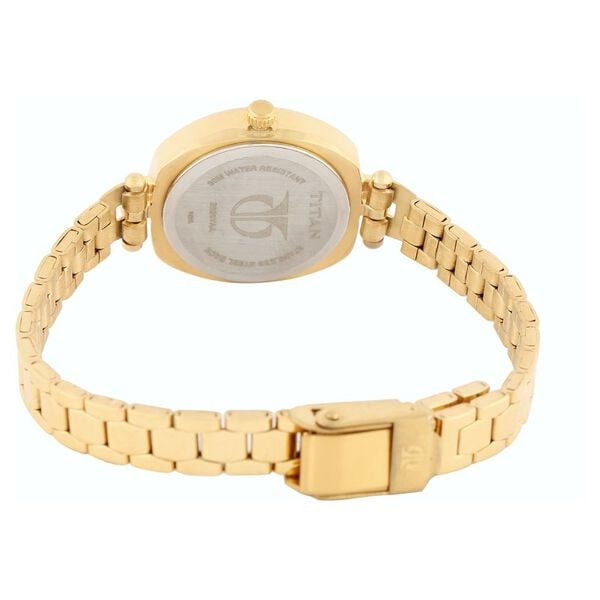 Titan 2520YM02 Quartz Analog Black Dial 31.1 mm Stainless Steel Case Golden Stainless Steel Strap Women Watch