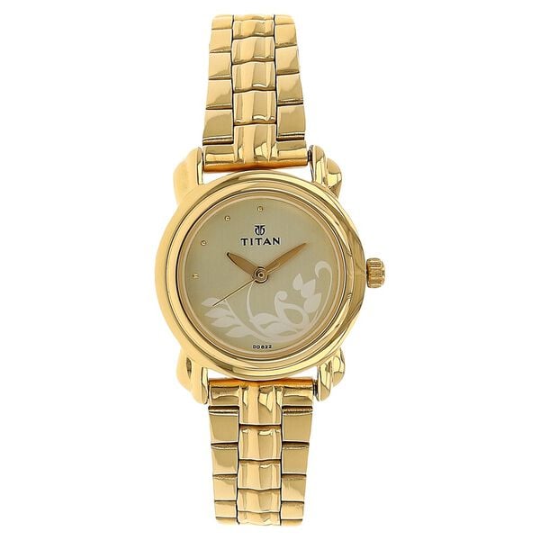 Titan 2534YM01 Champagne Dial Analog Watch for Women – Golden Stainless Steel Strap, Quartz Movement