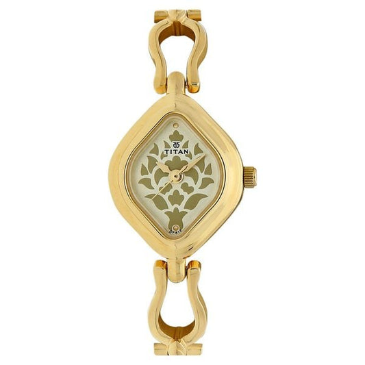 Titan 2536YM03 Women’s Analog Quartz Watch — Champagne Dial & Golden Metal Strap