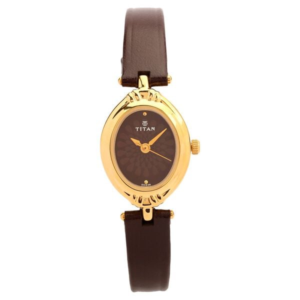 Elegant Titan women's brown dial watch with brown leather band