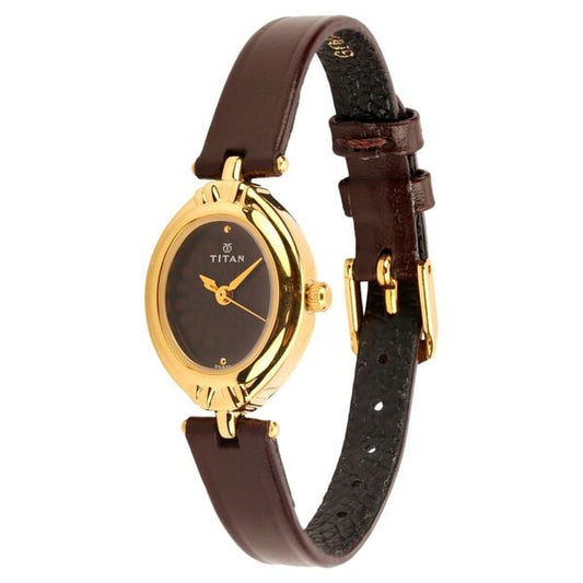 Titan 2538YL02 Brown Dial Analog Watch for Women – Brown Leather Strap, Quartz Movement