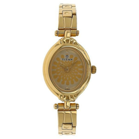 Titan 2538YM01 Quartz Analog Champagne Dial Stainless Steel Strap Watch for Women
