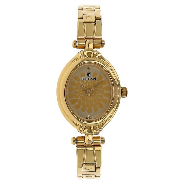 Titan 2538YM01 Champagne Dial Analog Watch for Women – Golden Stainless Steel Strap, Quartz Movement