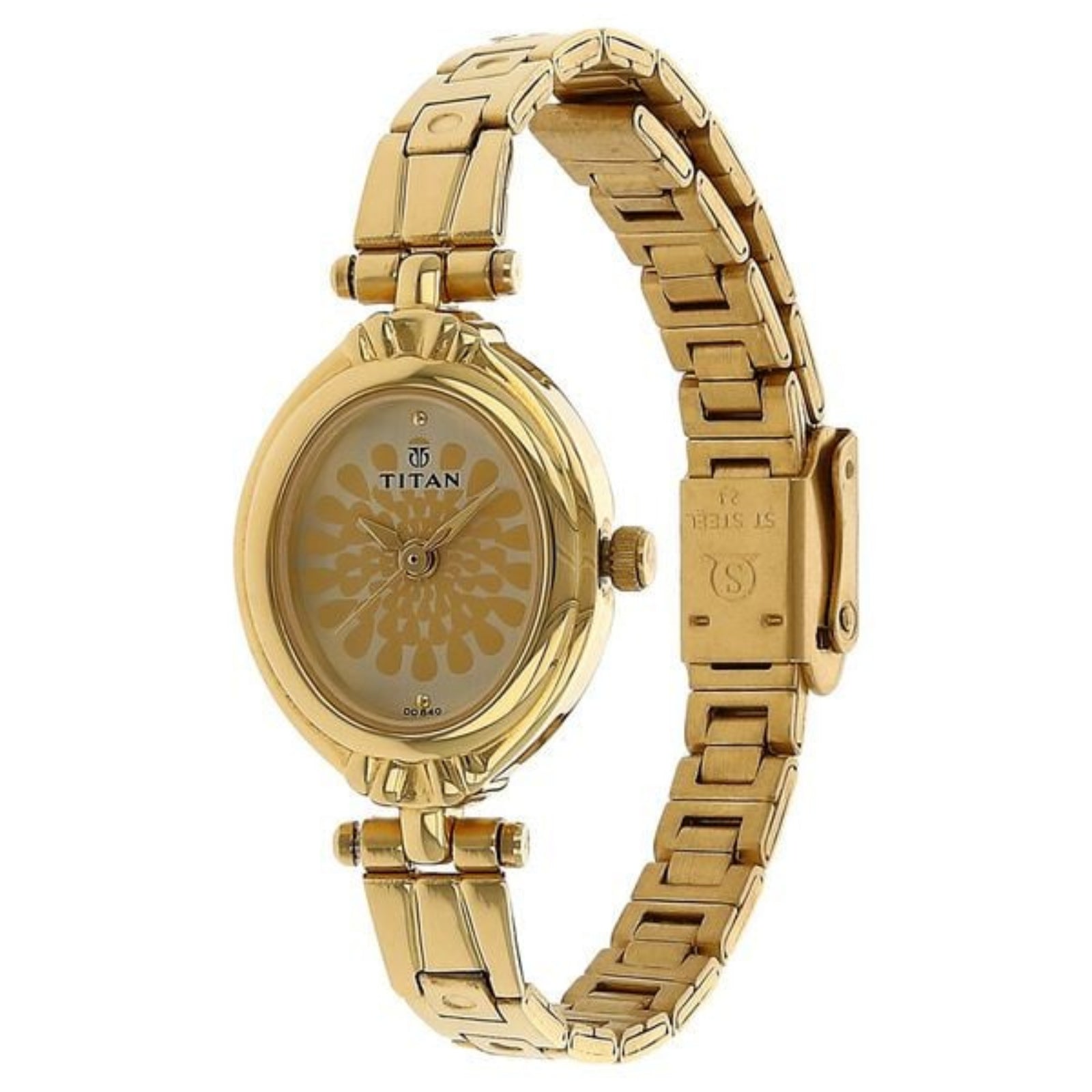 Titan 2538YM01 Quartz Analog Champagne Dial Stainless Steel Strap Watch for Women