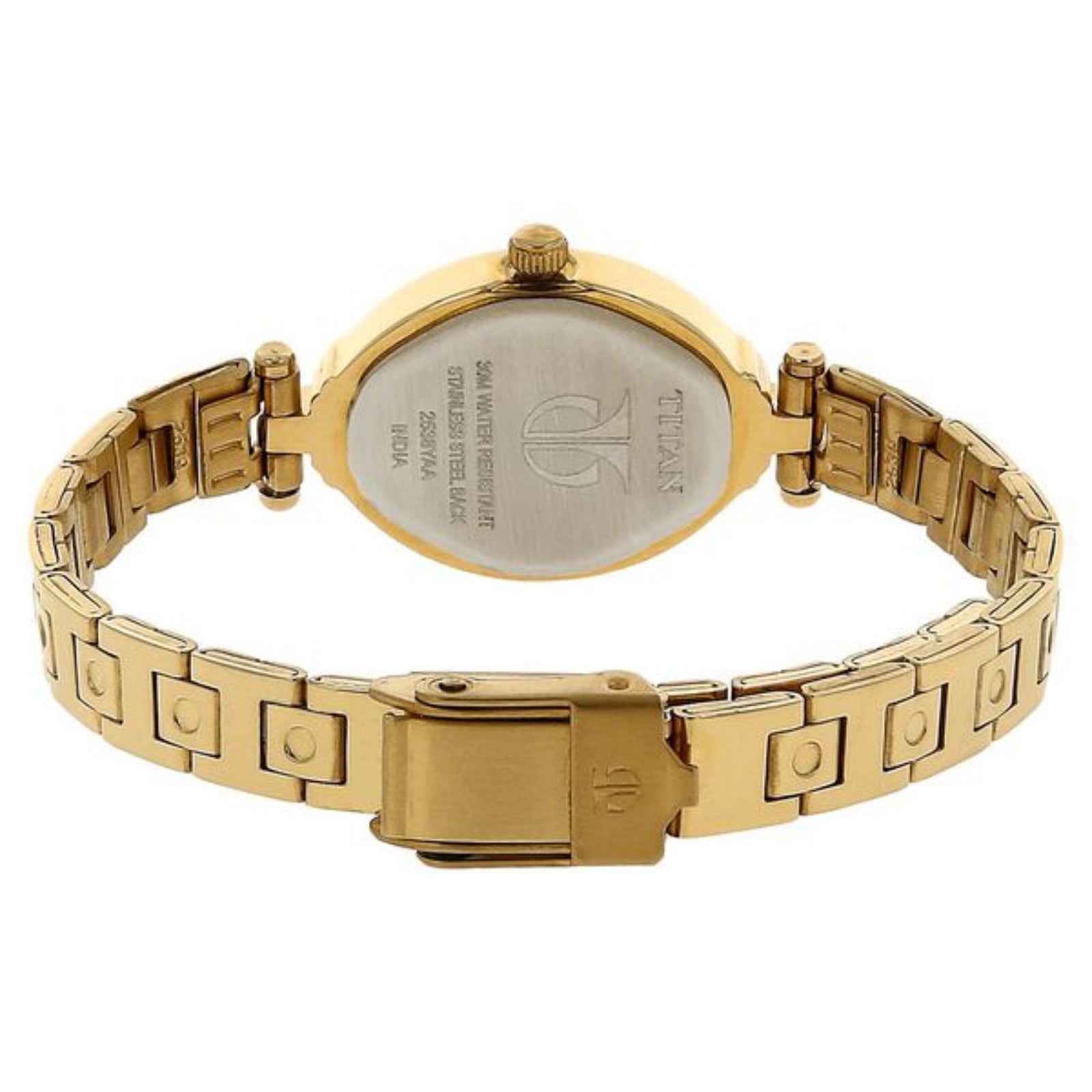 Titan 2538YM01 Quartz Analog Champagne Dial Stainless Steel Strap Watch for Women