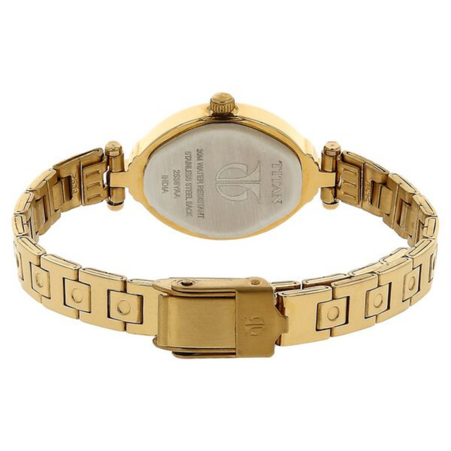 Titan 2538YM01 Quartz Analog Champagne Dial Stainless Steel Strap Watch for Women