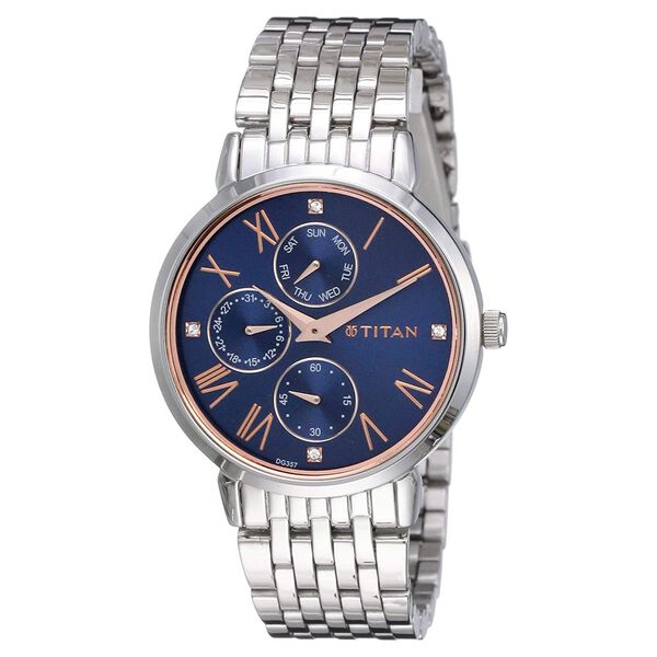 Titan 2569SM01 Workwear Quartz Analog Blue Dial Silver Stainless Steel Strap Women’s Watch