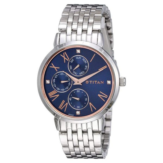 Titan 2569SM01 Workwear Quartz Analog Blue Dial Silver Stainless Steel Strap Women’s Watch