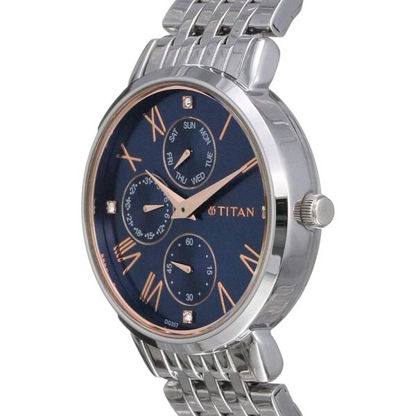 Titan 2569SM01 Women’s Blue-Dial Multifunction Stainless Steel Watch