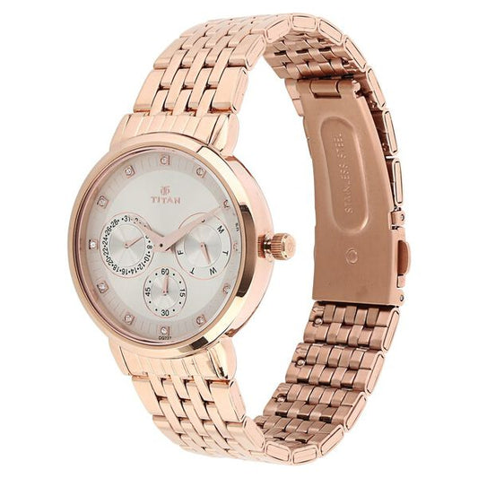 Titan 2569WM02 Women’s Beige-Dial Multifunction Stainless Steel Watch