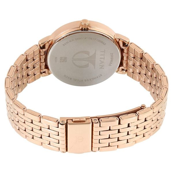 Titan 2569WM02 Beige Dial Analog Quartz Stainless Steel Women’s Watch – Rose Gold Band, Round Case, Multifunction