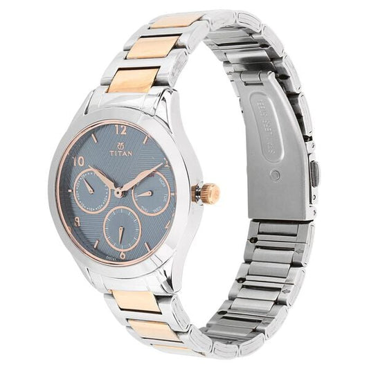 Titan 2570KM02 Women’s Analog Quartz Multifunction Watch — Blue Dial & Two-Tone Metal Strap