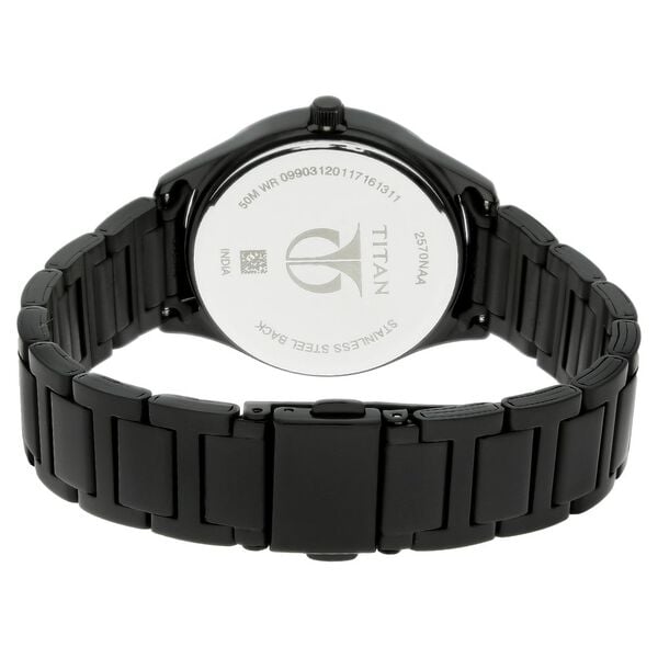 Titan 2570NM01 Black Dial Analog Quartz Stainless Steel Women’s Watch – Black Band, Round Case, Day & Date Display