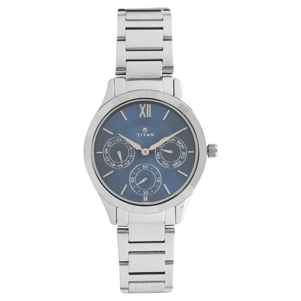 Titan 2570SM01 Women’s Blue-Dial Analog Watch with Silver Stainless Steel Strap