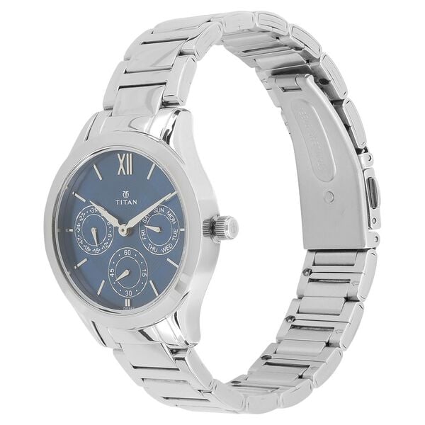 Titan 2570SM01 Women’s Blue-Dial Analog Watch with Silver Stainless Steel Strap