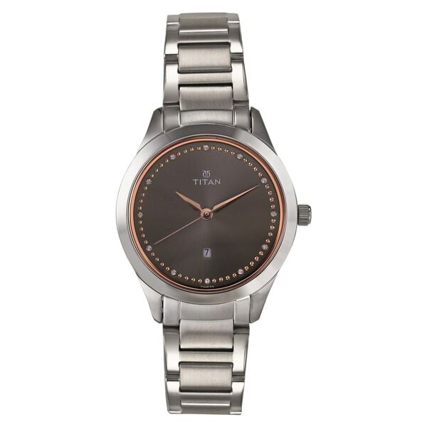 Titan 2570SM07 Women’s Anthracite-Dial Analog Watch with Silver Stainless-Steel Strap