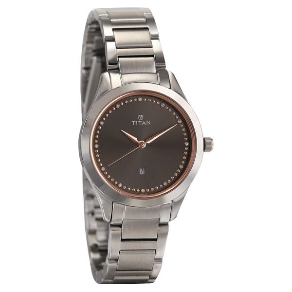 Titan 2570SM07 Women’s Anthracite-Dial Analog Watch with Silver Stainless-Steel Strap