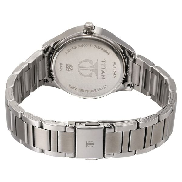 Titan 2570SM07 Anthracite Dial Analog Watch for Women – Silver Stainless Steel Bracelet, Quartz Movement, Mineral Glass, Round Metal Case