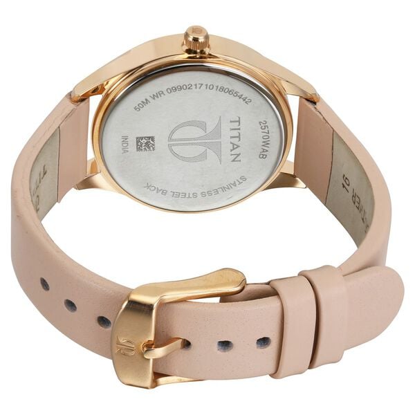 Titan 2570WL01 Women’s Pink-Dial Analog Watch with Leather Strap