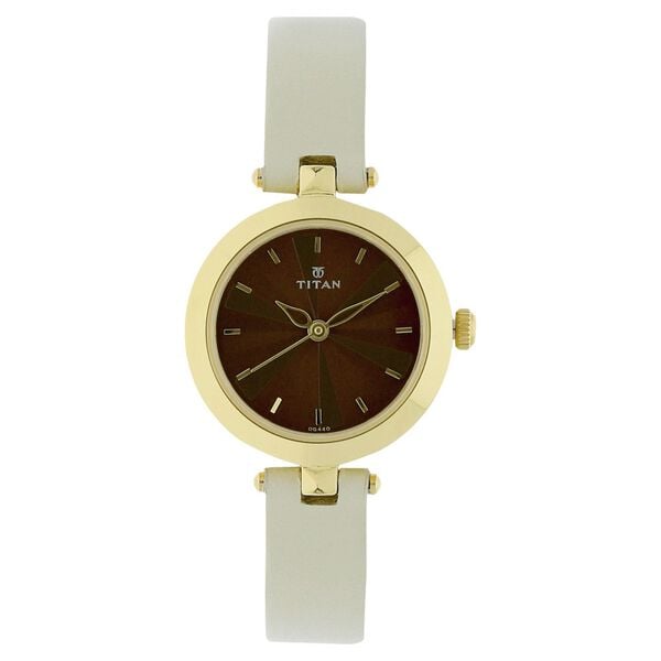 Titan 2574YL01 Brown Dial Analog Watch for Women – Off-White Leather Strap, Quartz Movement