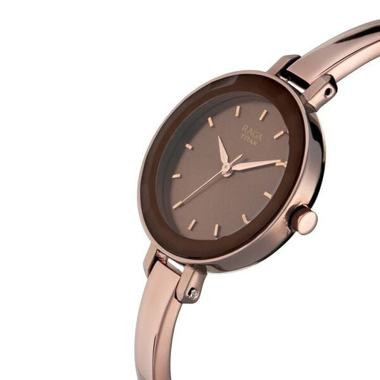 Titan 2575QM02 Women’s Analog Quartz Watch – Brown Dial, Brown Metal Strap