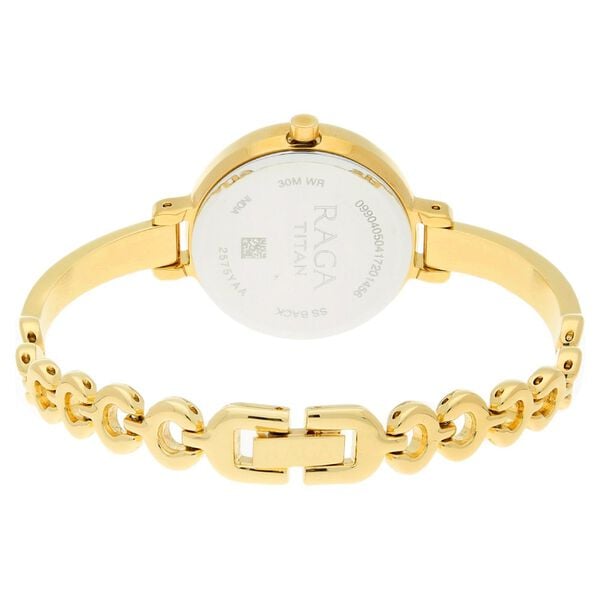 Titan 2575YM01 Champagne Dial Analog Watch for Women – Golden Stainless Steel Bracelet, Quartz Movement, Mineral Glass, Round Metal Case