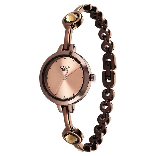 Titan 2576QM01 Raga Viva Analog Quartz Women’s Watch with Rose Gold Dial and Brown Metal Strap
