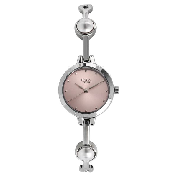 Titan 2576SM01 Pink Dial Analog Watch for Women – Silver Stainless Steel Bracelet, Quartz Movement, Mineral Glass, Round Metal Case