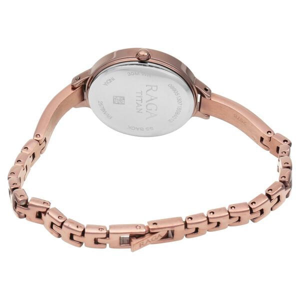 Titan 2578QM01 Women’s Rose-Gold Dial Analog Watch with Brown Metal Strap