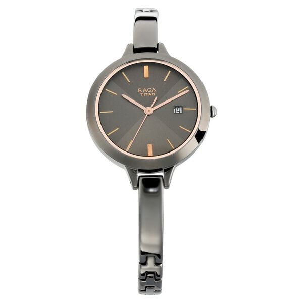 Titan NS2578QM02 Women’s Quartz Analog Watch with Grey Dial & Grey Metal Strap