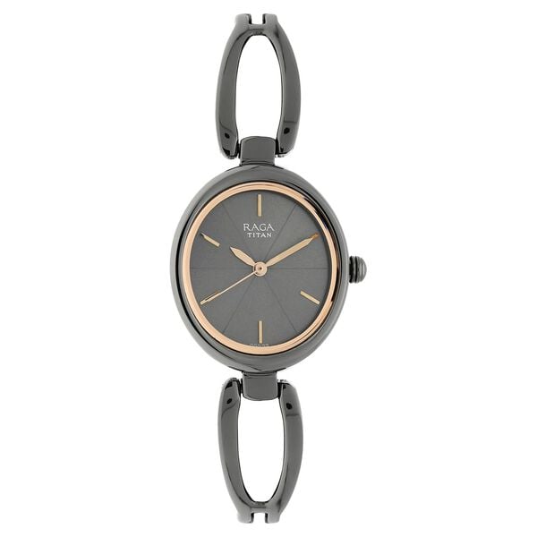 Titan 2579QM01 Anthracite Dial Analog Quartz Metal Strap Women’s Watch – Grey Band, Oval Case, Elegant Design