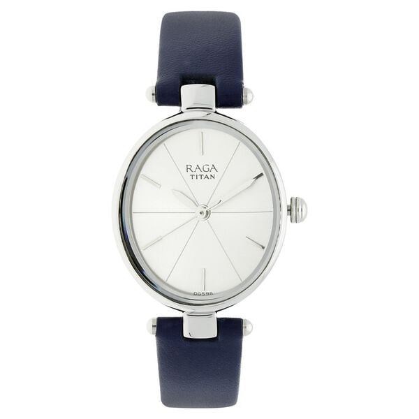 Titan 2579SL01 Women’s Silver-Dial Analog Watch with Blue Leather Strap