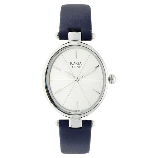 Titan – 2579SL01 Quartz Analog Women’s Watch with Silver Dial & Blue Leather Strap