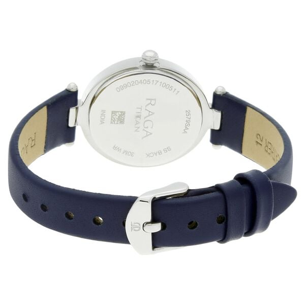 Titan – 2579SL01 Quartz Analog Women’s Watch with Silver Dial & Blue Leather Strap