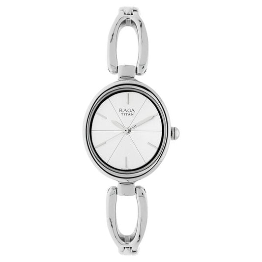 Titan 2579SM01 Quartz Analog Watch for Women – Silver Dial, Silver Stainless Steel Bracelet, Mineral Glass, Round Metal Case