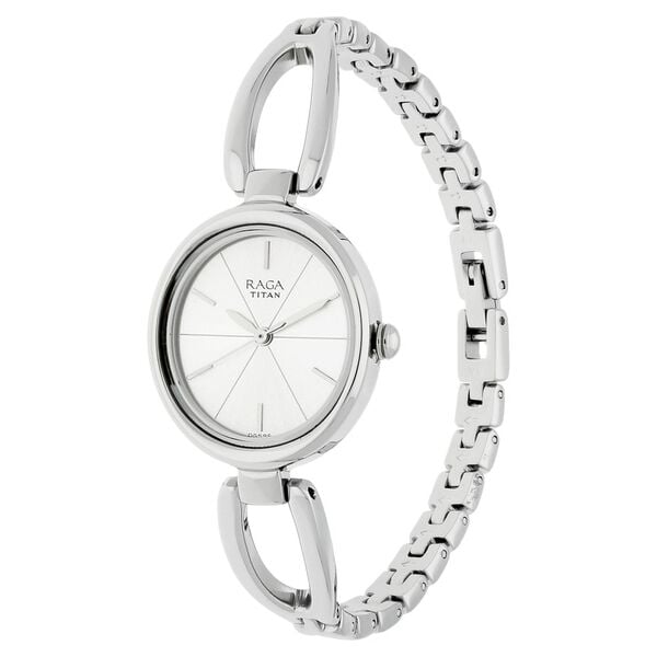 Titan 2579SM01 Quartz Analog Watch for Women – Silver Dial, Silver Stainless Steel Bracelet, Mineral Glass, Round Metal Case