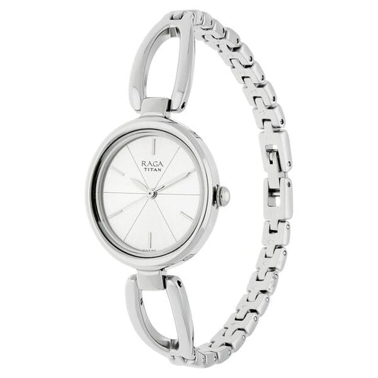 Titan 2579SM01 Quartz Analog Watch for Women – Silver Dial, Silver Stainless Steel Bracelet, Mineral Glass, Round Metal Case