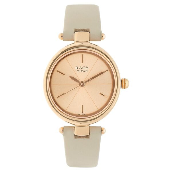 Titan 2579WL01 Women’s Rose-Gold Dial Analog Watch with Beige Leather Strap
