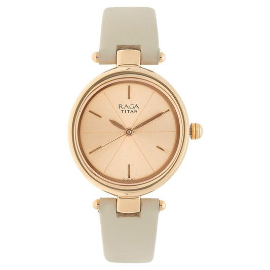 Titan 2579WL01 Women’s Rose-Gold Dial Analog Watch with Beige Leather Strap