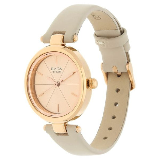 Titan 2579WL01 Women’s Rose-Gold Dial Analog Watch with Beige Leather Strap
